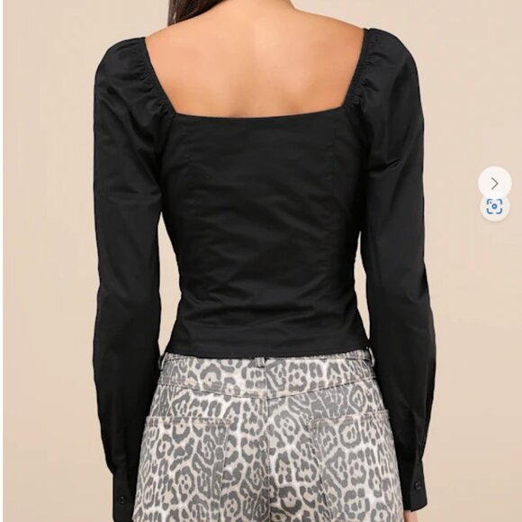 Lulus Demure And Sweet Black Button-front Long Sleeve Top - Size M - Picture 2 of 2